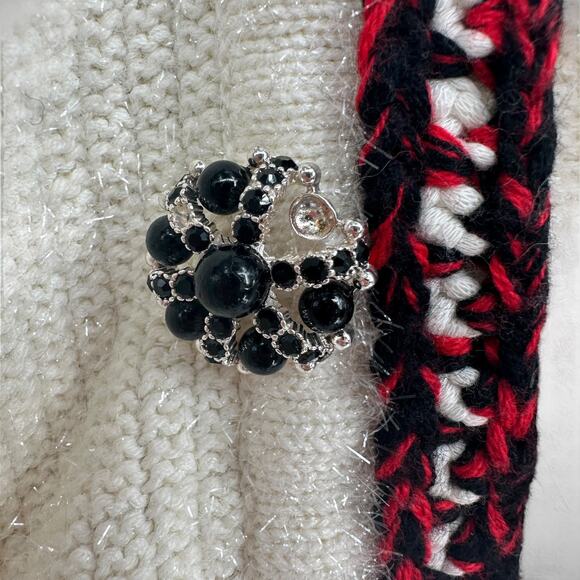 Self-Portrait Embellished Ivory Metallic Braided Knit Cardigan Sweater Sz Medium - Picture 11 of 14